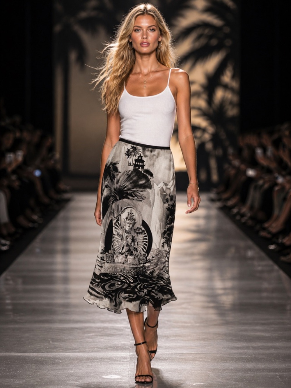 Rampage Black & White Graphic Midi Skirt Goddess Print Size S